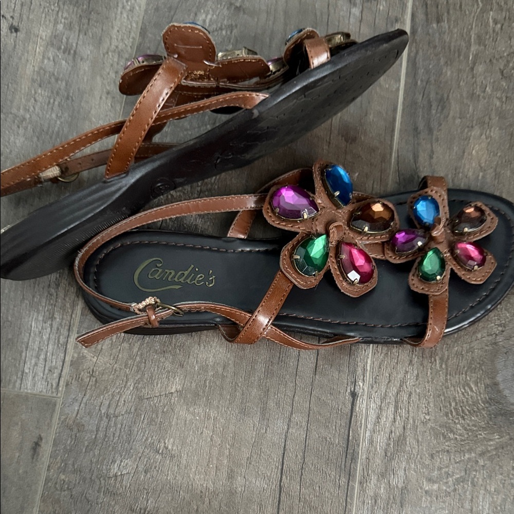 Candie's Brown Sandals with Colorful Gems